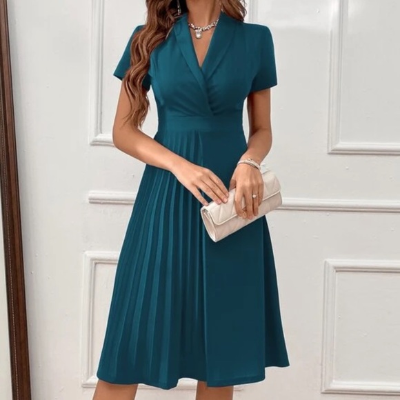 Clasi Solid Shawl Collar Wrap Detail Dress - Picture 3 of 5